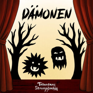 Auf dem Cover sind als Schattenfiguren Dämonen und Bäume zu sehen. Rechts und links sind Vorhänge, welche das Theater symbolisieren.